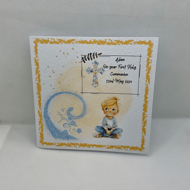Personalised Communion and Confirmation card for boys. Handmade communion gift. Matching items available.