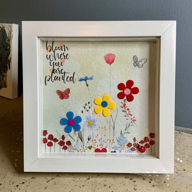 Handmade floral frame with inspirational quote. Flower design