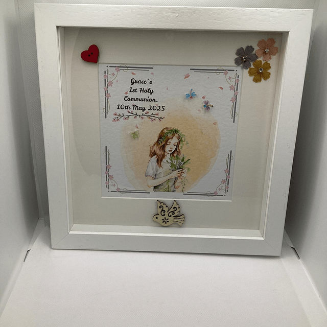 Personalised first communion frame for girls . Handmade First Communion gift set.