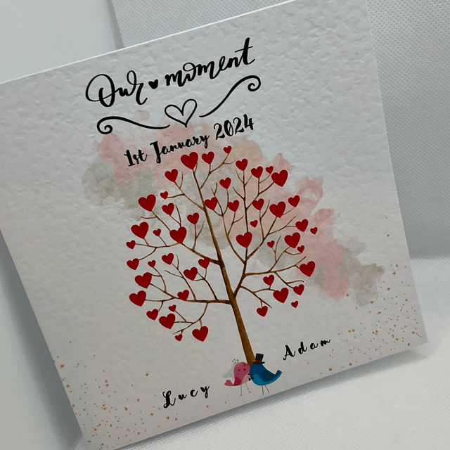 Personalised Wedding and engagement  card with couple’s name. Mr & Mrs bird design. Personalised items available.