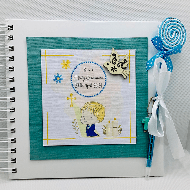 Boys' First Communion and Confirmation Scrapbook album-Personalised with Name and Date.