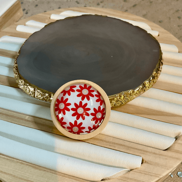 Handmade colourful brooches. Beautiful printed cabochon design.