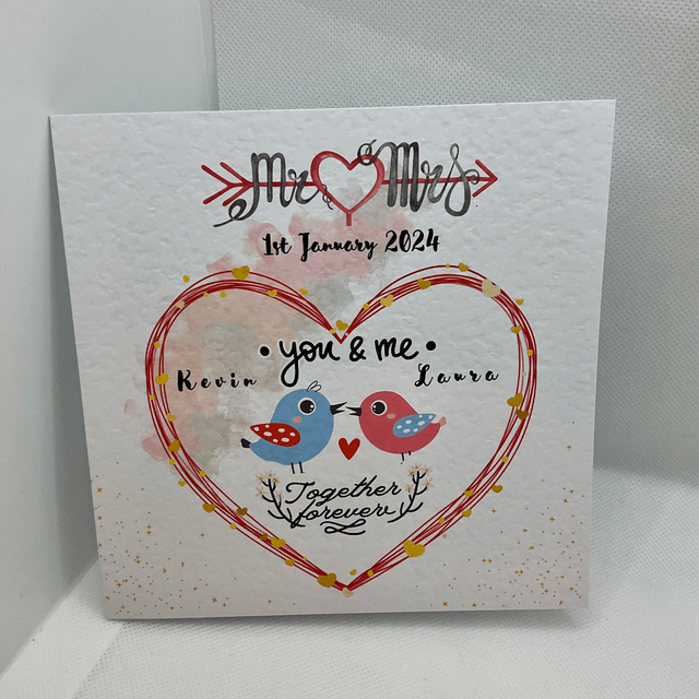 Personalised Valentine’s Day card with couple’s name. Heart design.Matching items available.
