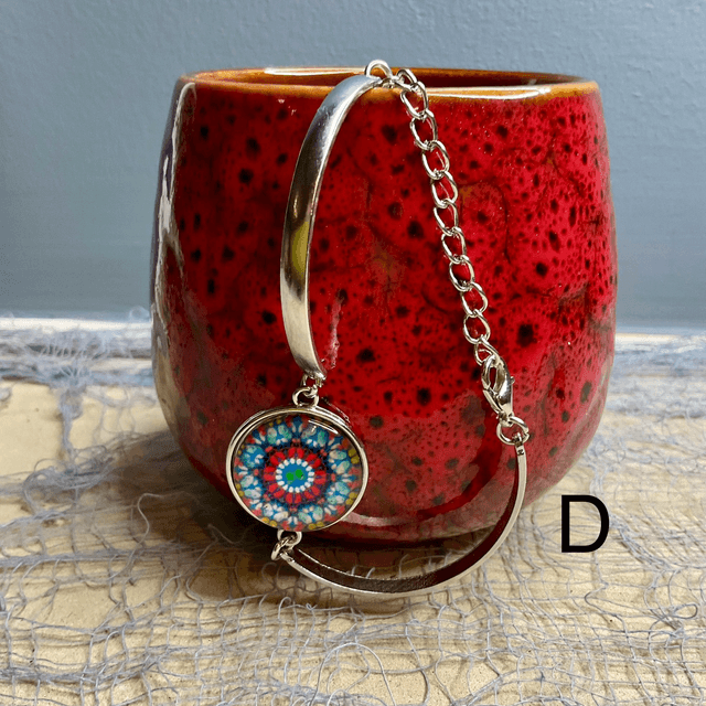 Handmade bracelet with colourful glass cabochon-Handcrafted Colorful jewellery.