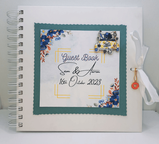 Personalised Wedding Guest book  with FREE pen and pendant . Handmade.