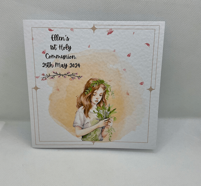 Personalised First communion card for girls. First Holy Communion and confirmation gift set.