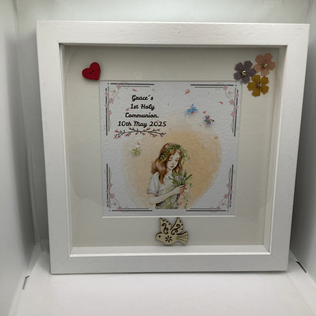 Personalised first communion frame for girls . Handmade First Communion gift set.
