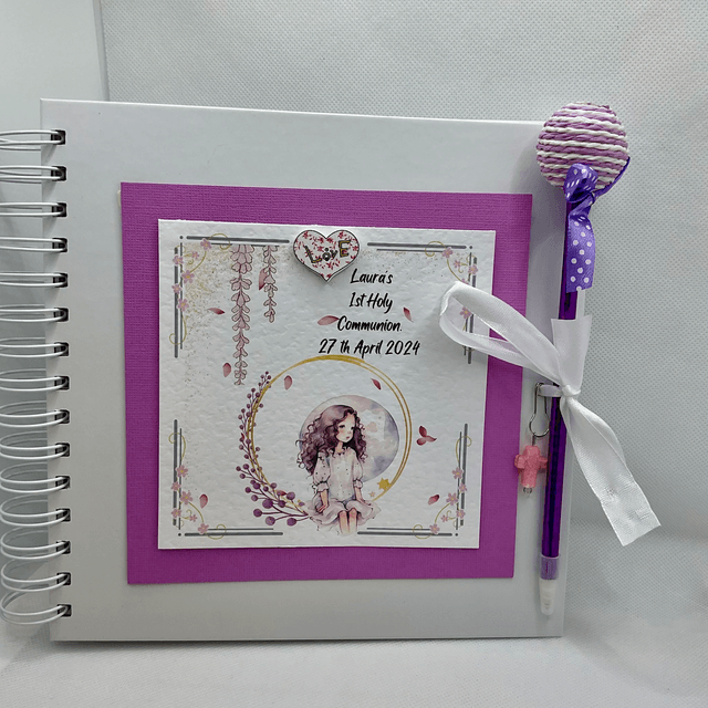 Personalised Communion photo album with FREE pen and pendant. Scrapbook keepsake book and personalised frame with Free pendant and  pen