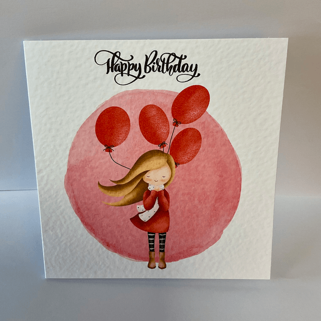 Birthday Card. Cute girl design.Fully customisable.