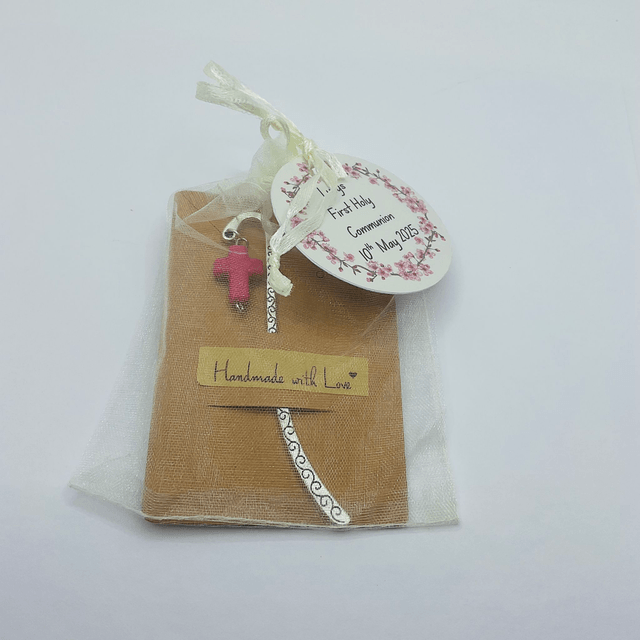 Handmade bookmark for First Communion and Christening. Cross design.