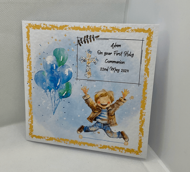 Personalised communion and confirmation card for boys. Handmade gift card.