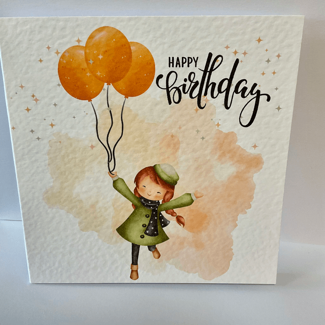 Birthday Card.Fully customisable.Cute girl design.