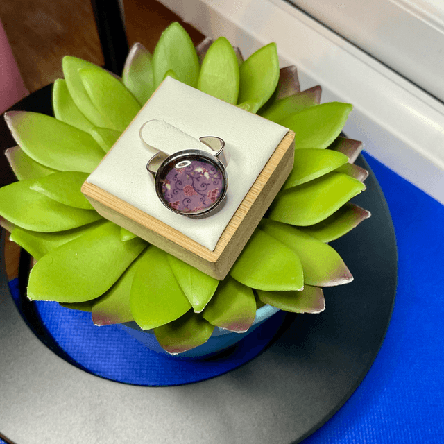 Handmade adjustable ring. Colourful glass cabochon ring