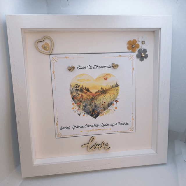 Personalised Irish language photo frame. Handmade family gift