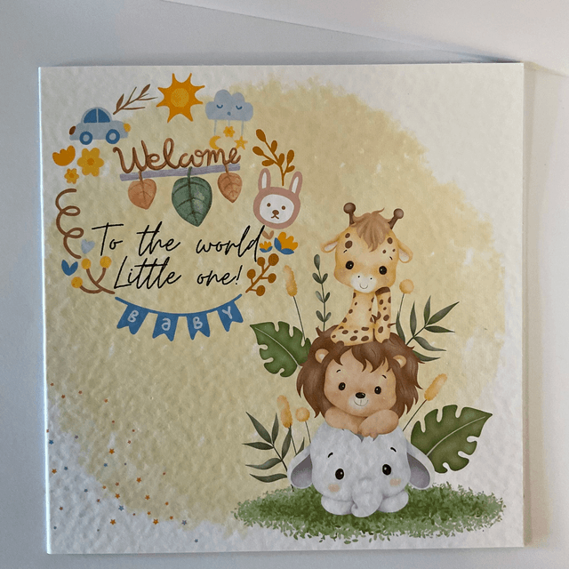 New baby card with Cute safari animals. Personalised.