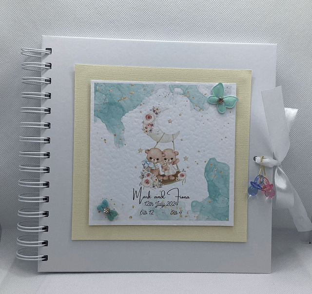 Personalised New Baby/ Christening frame and album for twins. FREE pen and pendant.