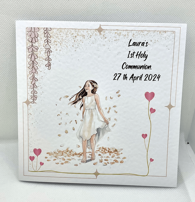 Personalised First communion card for girls. First Holy Communion and confirmation gift set.