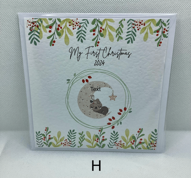 Personalised First Christmas card. Baby design.