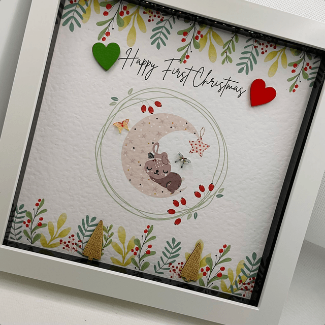Personalised First Christmas frame and album set. Baby bear design.