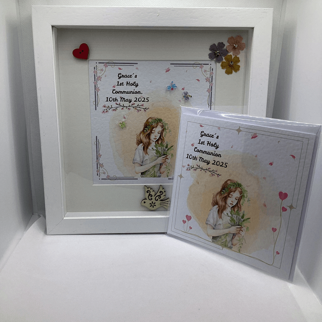 Personalised first communion frame for girls . Handmade First Communion gift set.