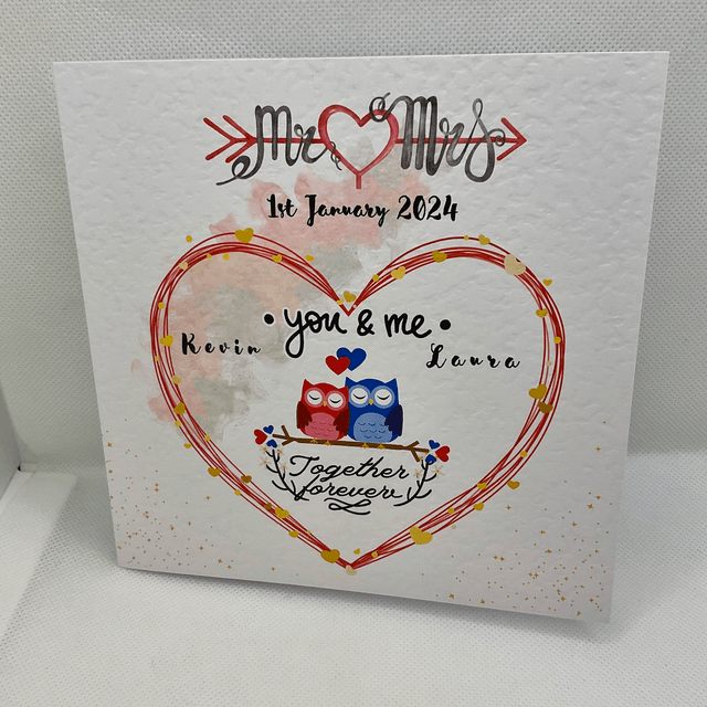Personalised Valentine’s Day card with couple’s name. Heart design.Matching items available.
