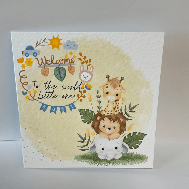 New baby card with Cute safari animals. Personalised.