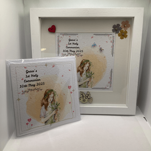 Personalised first communion frame for girls . Handmade First Communion gift set.