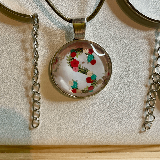 Personalised initial necklace. Handmade colourful pendant. Matching bracelet available