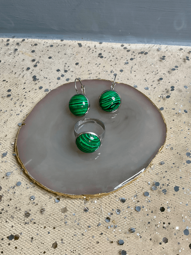 French style cabochon earrings and ring set.