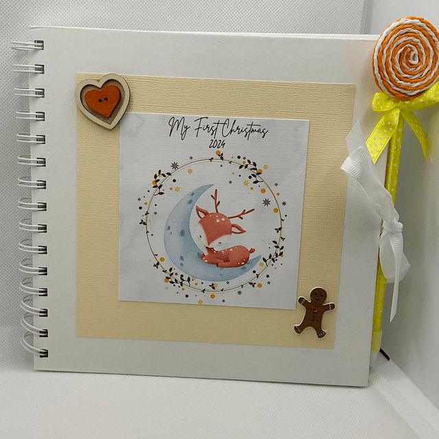 Personalised First Christmas frame and album set. Reindeer design.