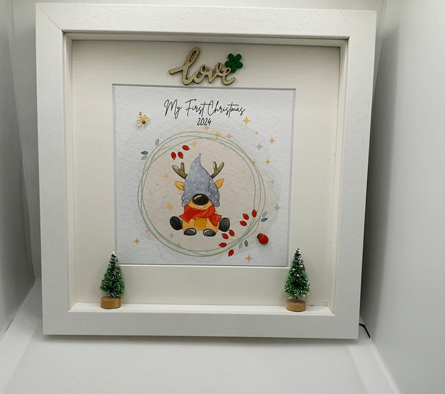 Personalised First Christmas frame and album set.