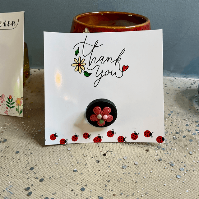 Handmade brooch with thank you card. Thank you teacher gift.