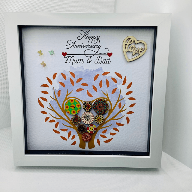 Handmade, personalised Anniversary frame. Beautiful button frame.
