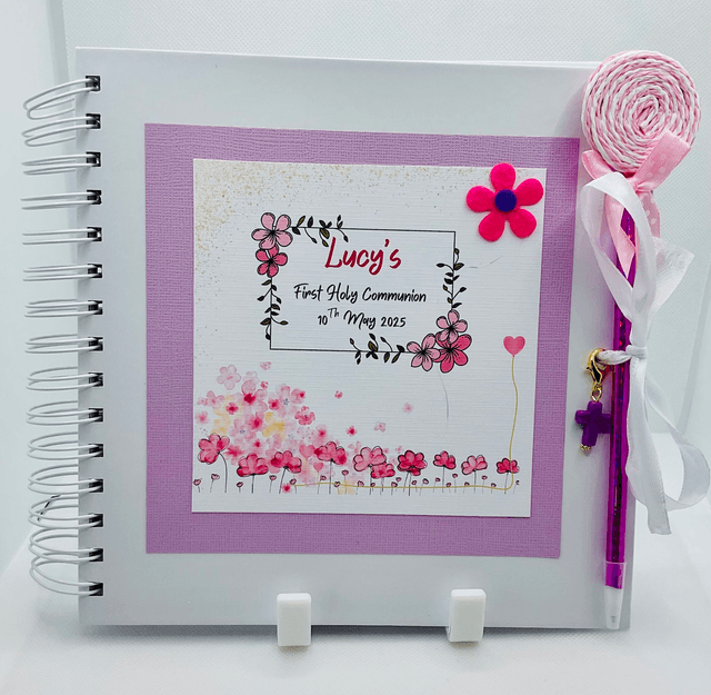 Personalised Communion photo album with FREE pen and pendant. Scrapbook keepsake album with personalised frame option. First Communion gift