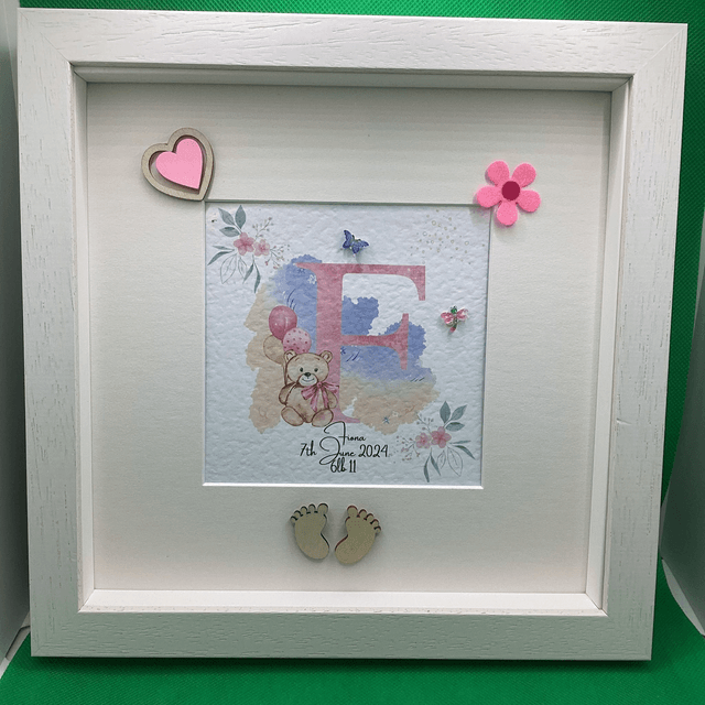 Personalised Christening and New Baby frame. Beautiful Handmade gift.