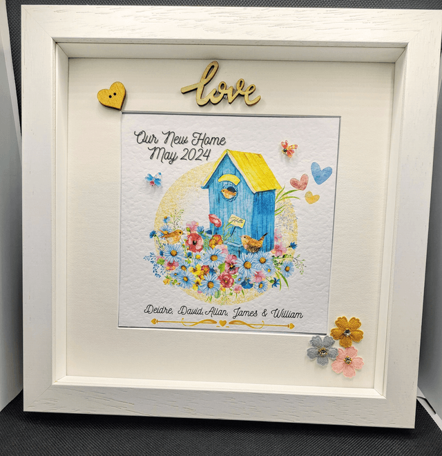 New home/ house warming personalised photo frame. Handmade frame. Family gift.