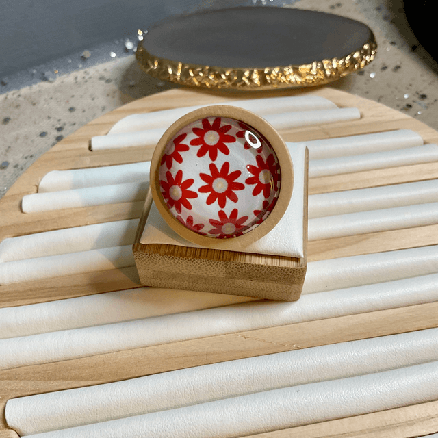 Handmade glass brooch with beautiful red flowers.  Gorgeous Christmas gift