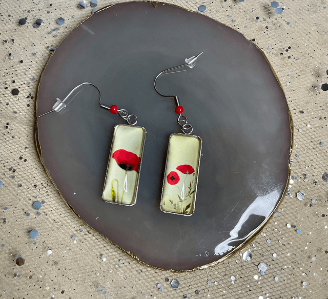 Handmade cabochon earrings. Beautiful poppy design.