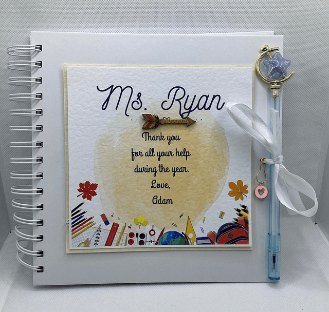 Personalised teacher’s scrapbook journal with free pen and pendant. Beautiful appreciation gift for teachers.