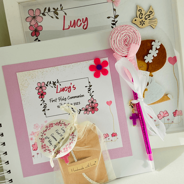 Personalised First communion card for girls. First Holy Communion and confirmation gift set.