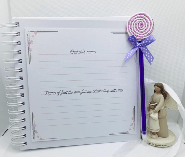 Personalised First communion scrapbook album for girls. First Holy Communion and confirmation gift set.