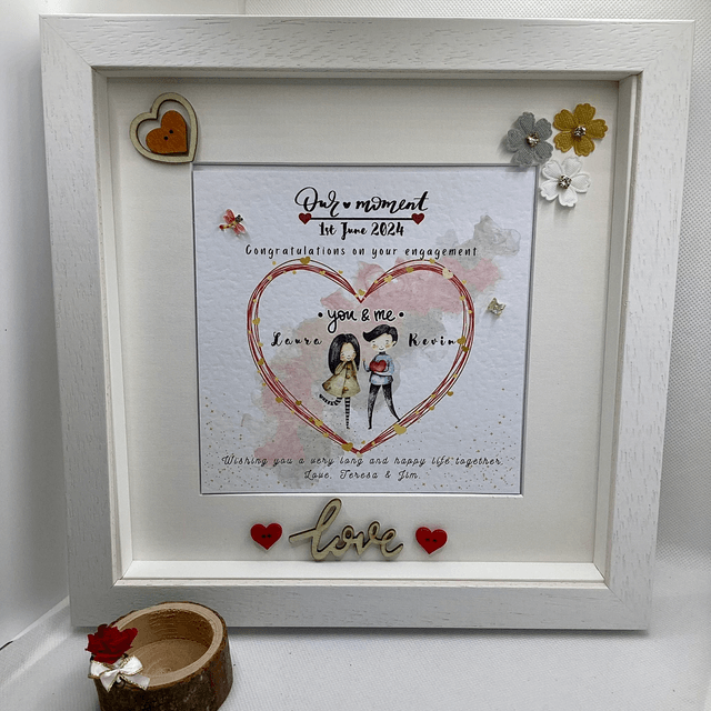 Personalised engagement frame . Beautiful handmade gift for couples.