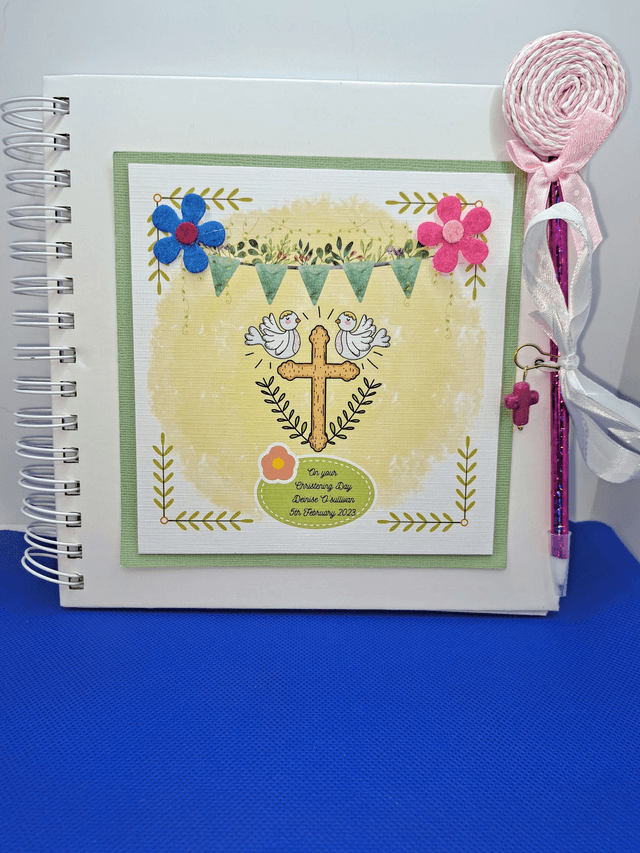 Personalised Christening  and Communion photo album. Scrapbook keepsake book and personalised frame set.