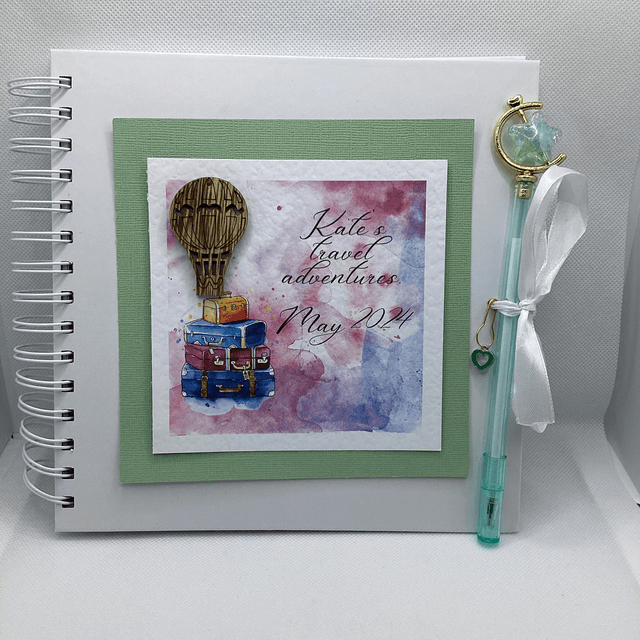 Handmade, personalised scrapbook travel journal with FREE pen and pendant.