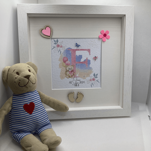 Personalised Christening and New Baby frame. Beautiful Handmade gift.