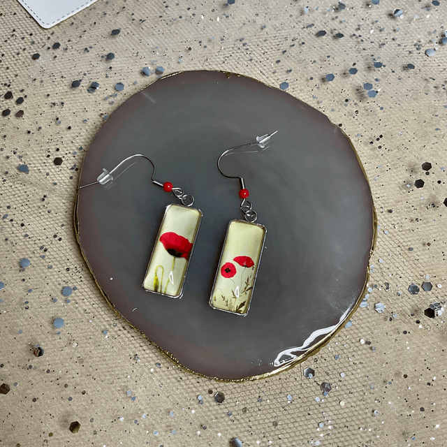 Handmade cabochon earrings. Beautiful poppy design.