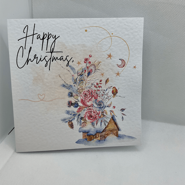 Personalised Christmas card. Traditional Floral design