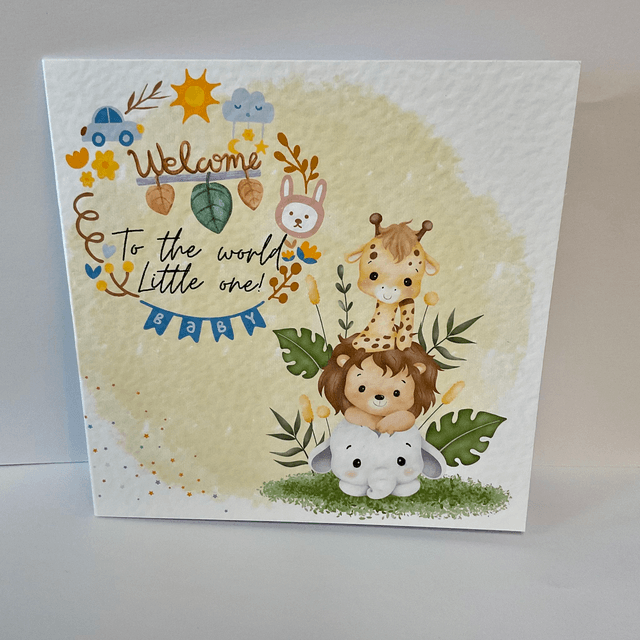 New baby card with Cute safari animals. Personalised.