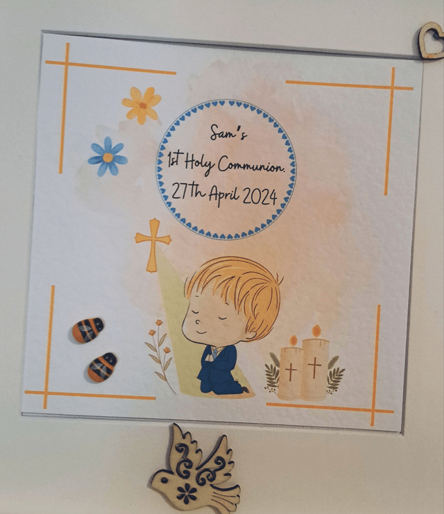 Boys' First Communion and Confirmation Keepsake Frame-Personalised with Name and Date.