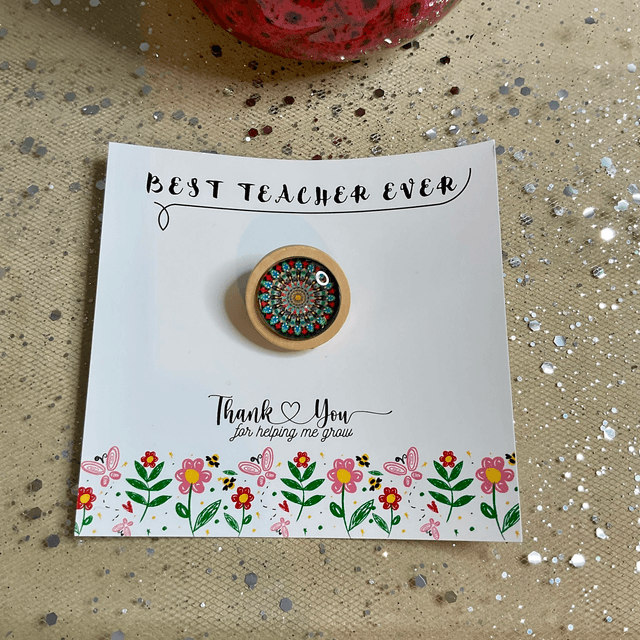 Handmade brooch with teacher’ s card. Thank you teacher gift.